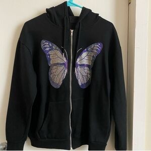 Black Hoodie with Butterfly Design